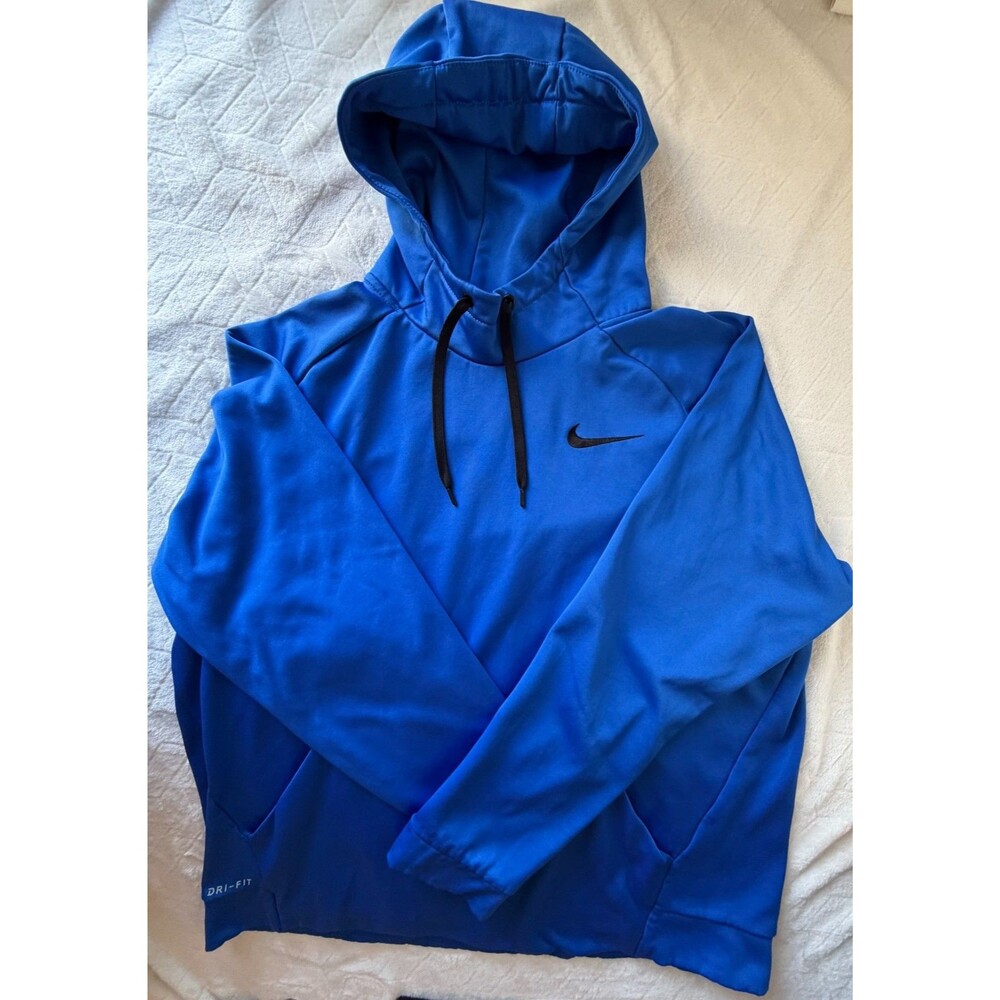 Nike Dri-FIT Mens XL Pullover Hoodie Royal Blue Black Swoosh Performance